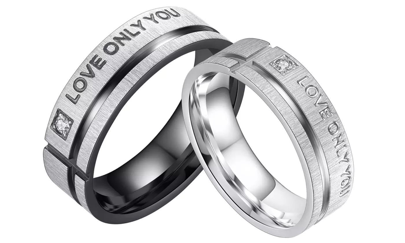 Couple's Promise Ring "Love Only You" His and Her Matching Wedding Band - Primary Image