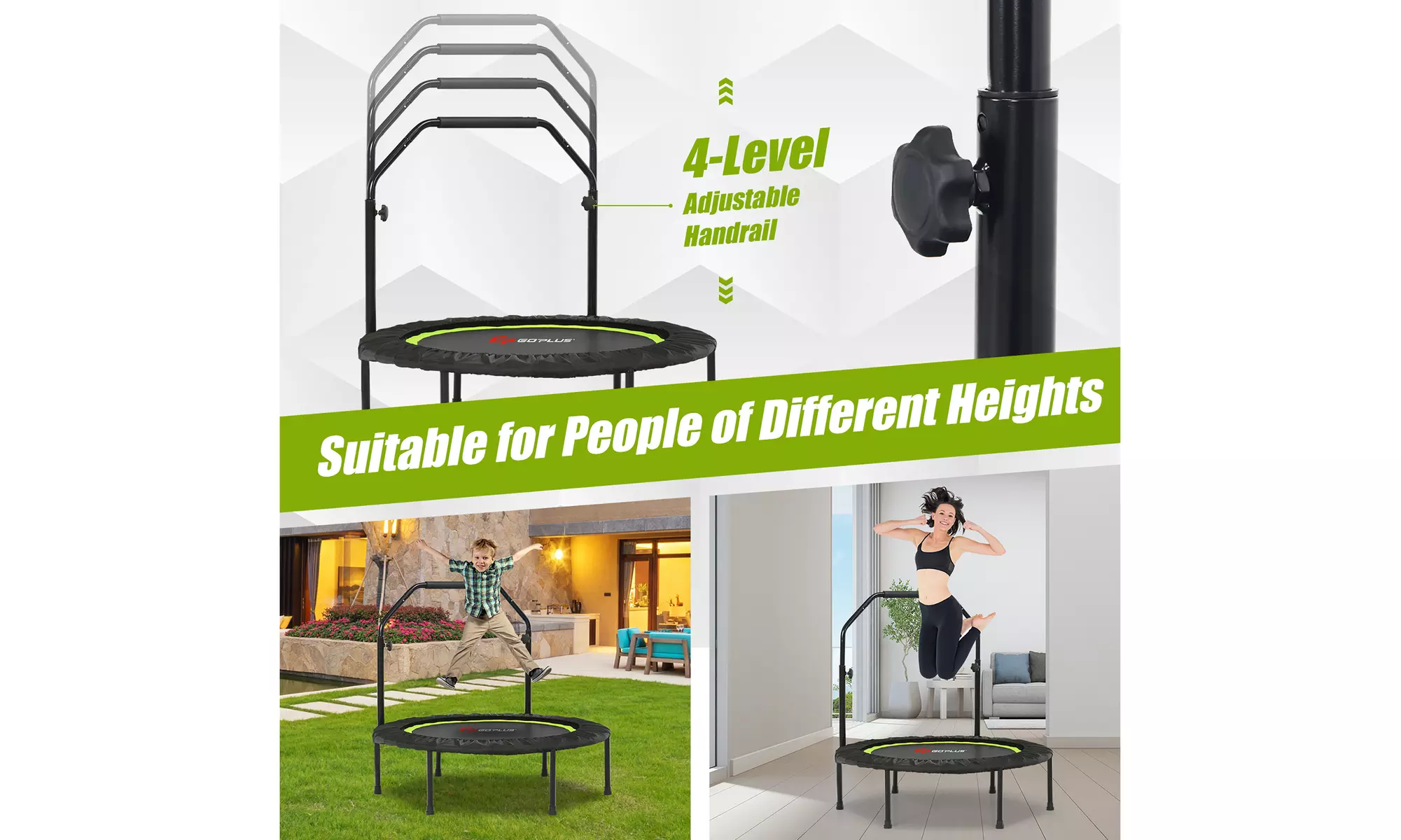 40" Foldable Trampoline Fitness Rebounder w/ Resistance Bands Adjustable Home