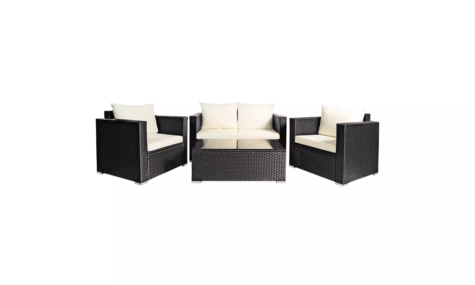 8PCS Patio Rattan Furniture Set Cushioned Sofa Chair Coffee Table Off White - Primary Image