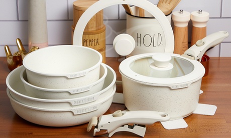 Country Kitchen 13 Piece Non-Stick Pots And Pans Set With Removable Handles Off-white