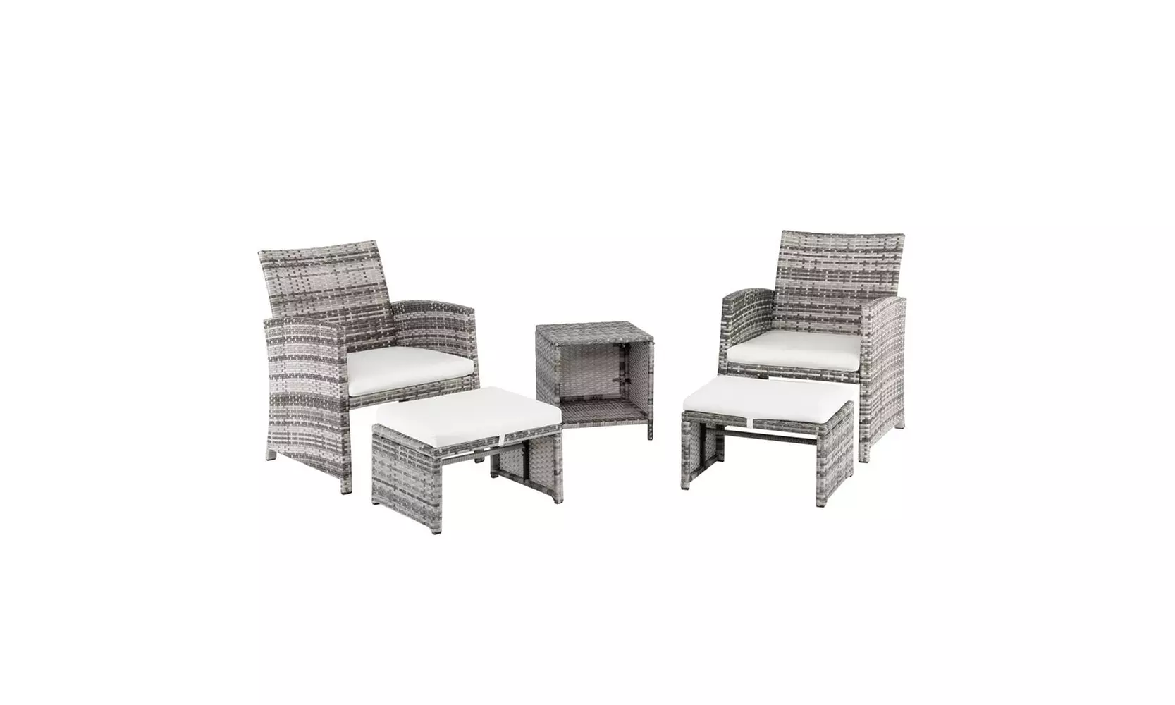 5 Piece Rattan Patio Furniture, 2pcs Arm Chairs 2 Footstools & Coffee Table - Second Medium