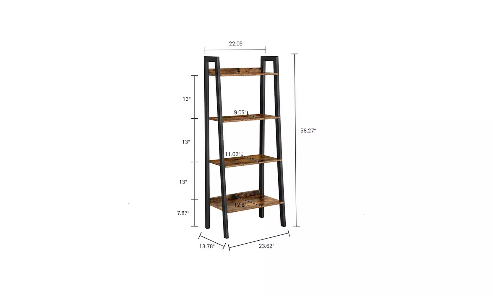 Phinox 4-Tier Industrial Ladder Bookshelf and Storage Rack with Metal Frame - Second Medium
