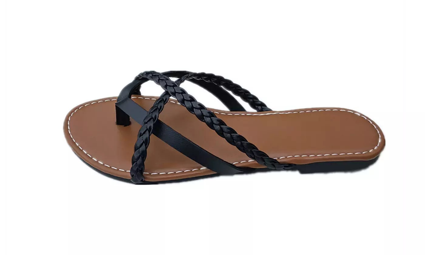 Women Fashion Slip On Flat Sandal Cross Bands Open Toe Sandals