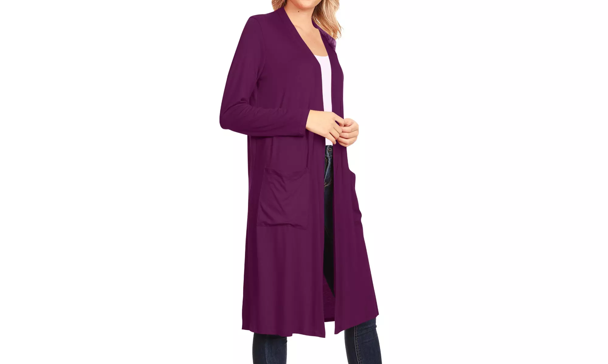 Women's Casual Open Front Side Pockets Solid  Long Cardigan