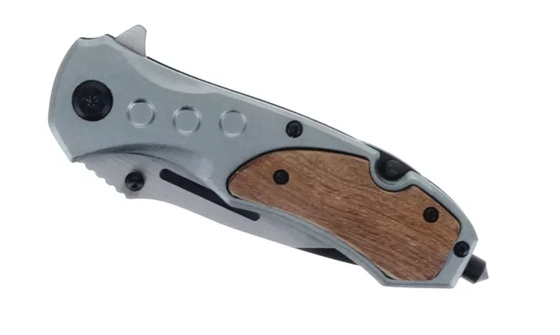 4.5" Matt W/Wood Insert Handle & Window Breaker Pocket Knife W/Clip