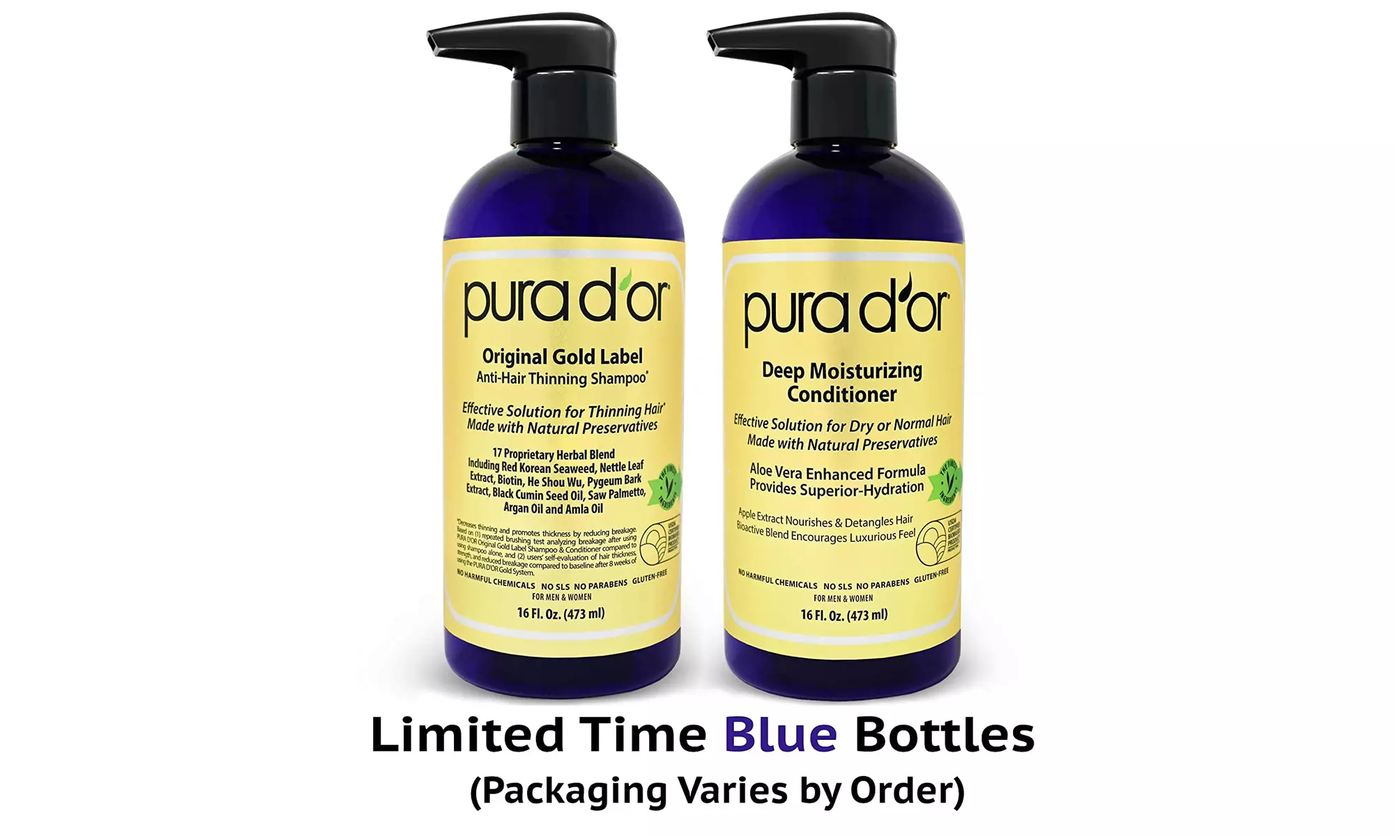 PURA D'OR Biotin Original Gold Label Anti-Thinning Shampoo (16oz) (Blue)- New - Primary Image