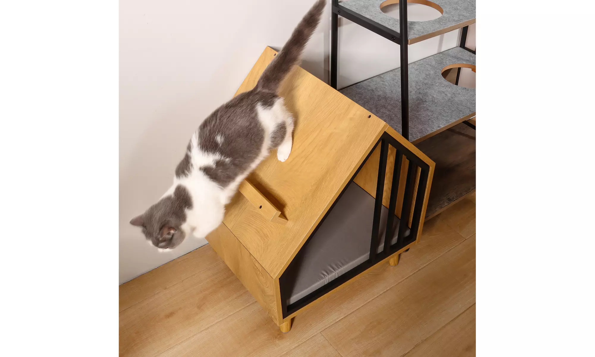 Cat House, Wooden Cat Condo Bed, Furniture for Cat and Small Dog House - Second Medium