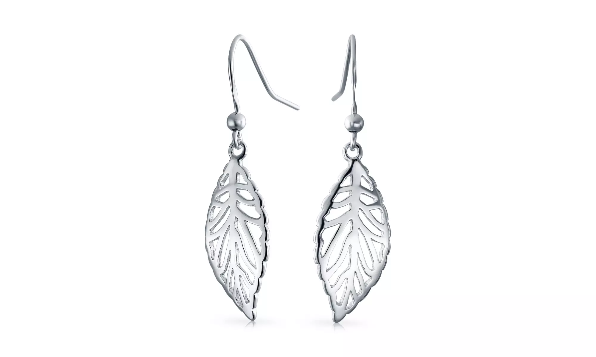 925 Sterling Silver Filigree Nature Leaf Dangle Earrings - Primary Image