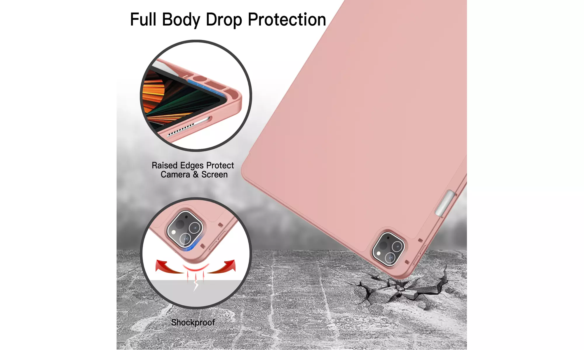 iPad Pro 12.9'' (2022/2021) Case with Pencil Holder, Support 2nd Pencil Charging