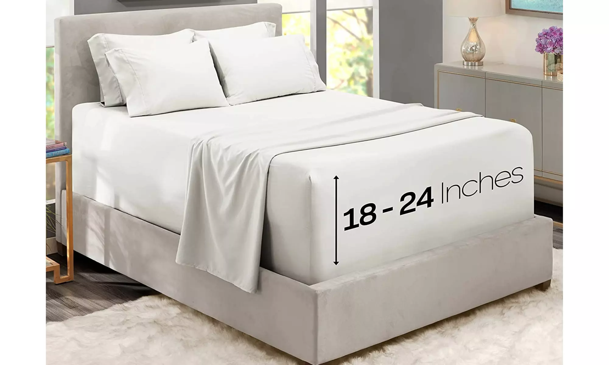 Hearth & Harbor Extra Deep Pocket Sheet Set - Microfiber Bed Sheets - 24" Depth
