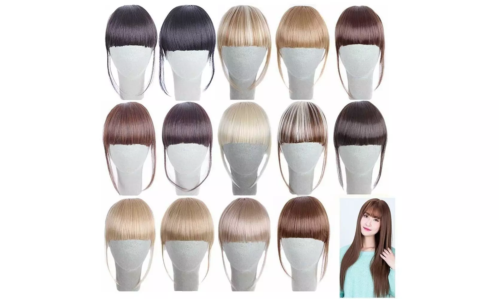 Clip in on Thin Neat Bangs Human Hair Front Fringe Hair Extensions Hairpiece - Primary Image