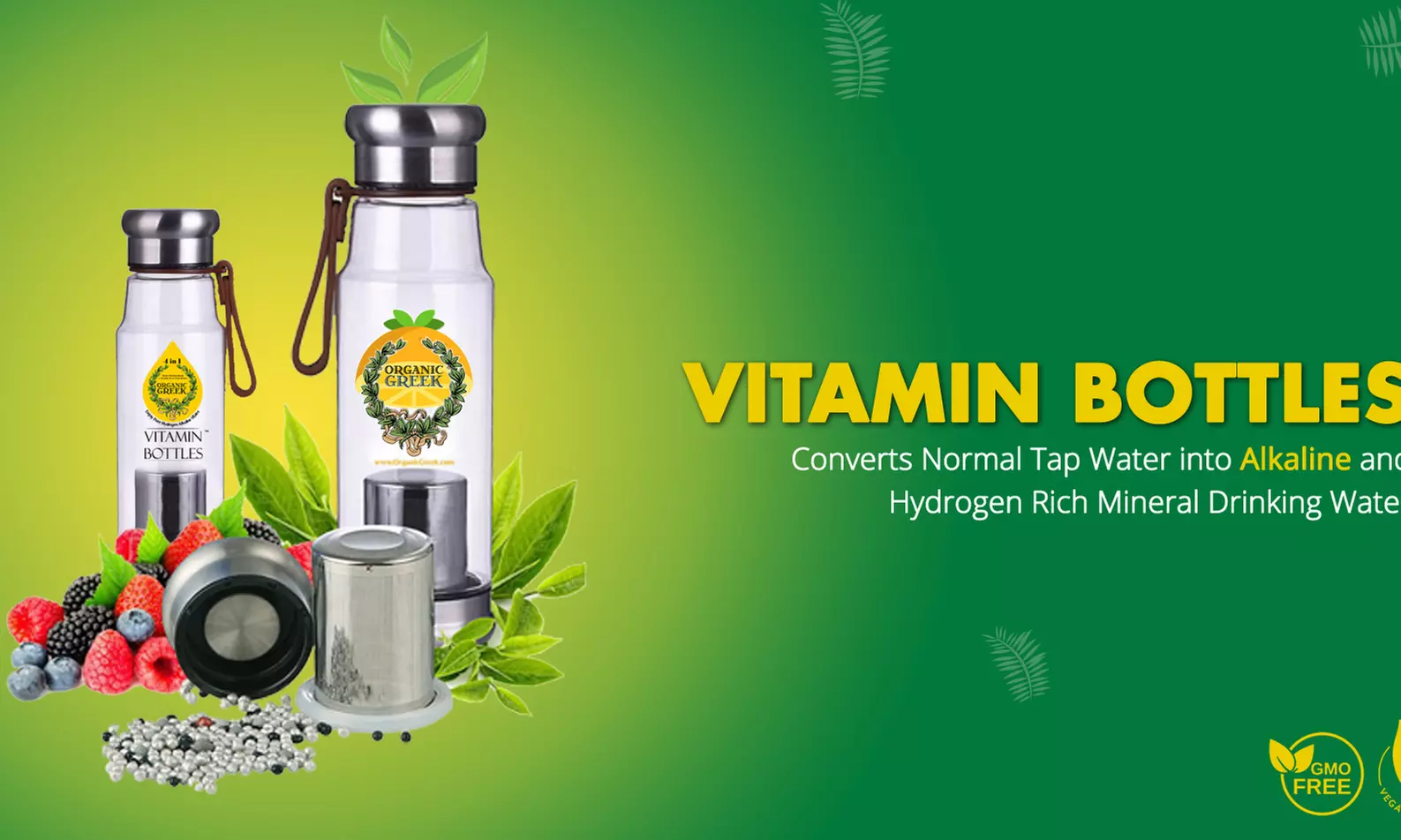 Organic Greek Vitamin Bottles Hydrogen Alkaline Generator Water Filter 4 in 1 