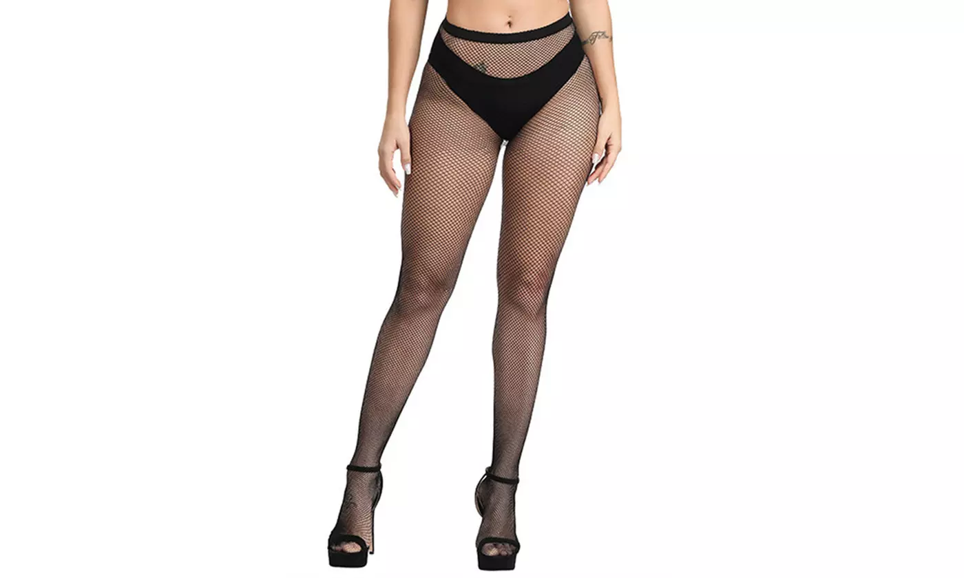 2Pair Womens High Waist Fishnet Tights Suspenders Pantyhose Thigh High Stockings - Second Medium