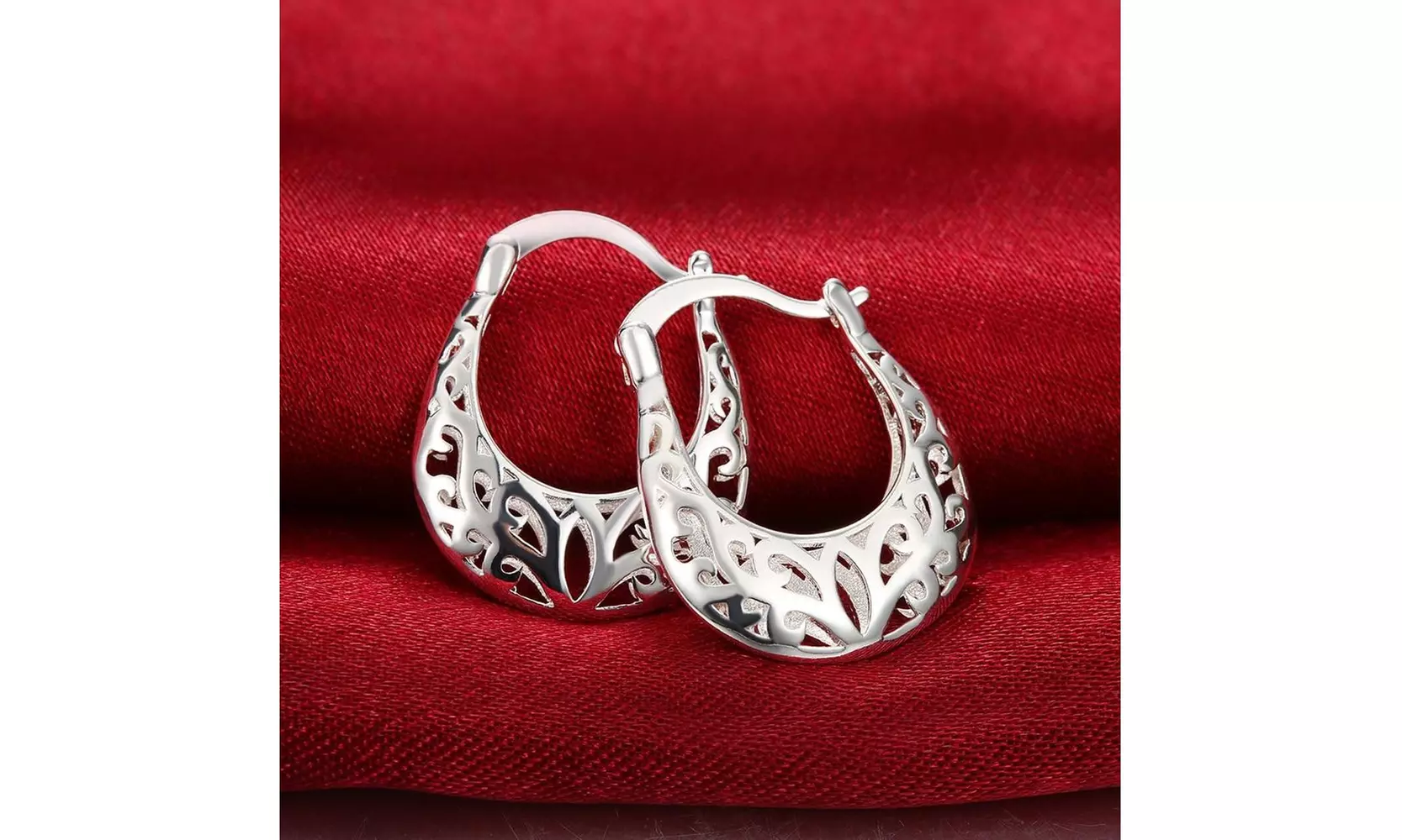 925 Sterling Silver Filigree Oval French Hoop Earrings
