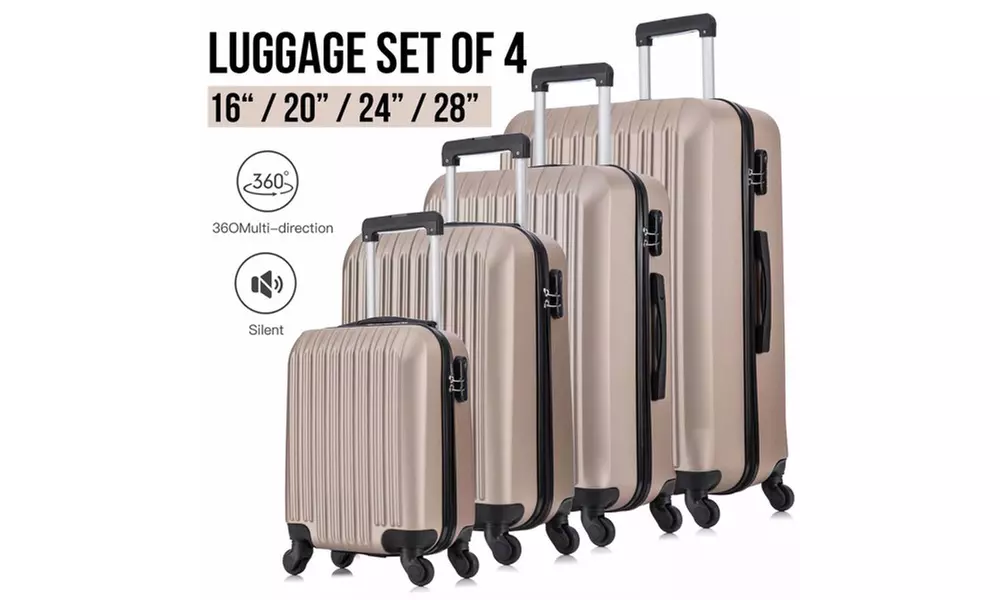 4 Piece Luggage Sets Suitcase Lightweight Spinner Wheels Champagne Gold