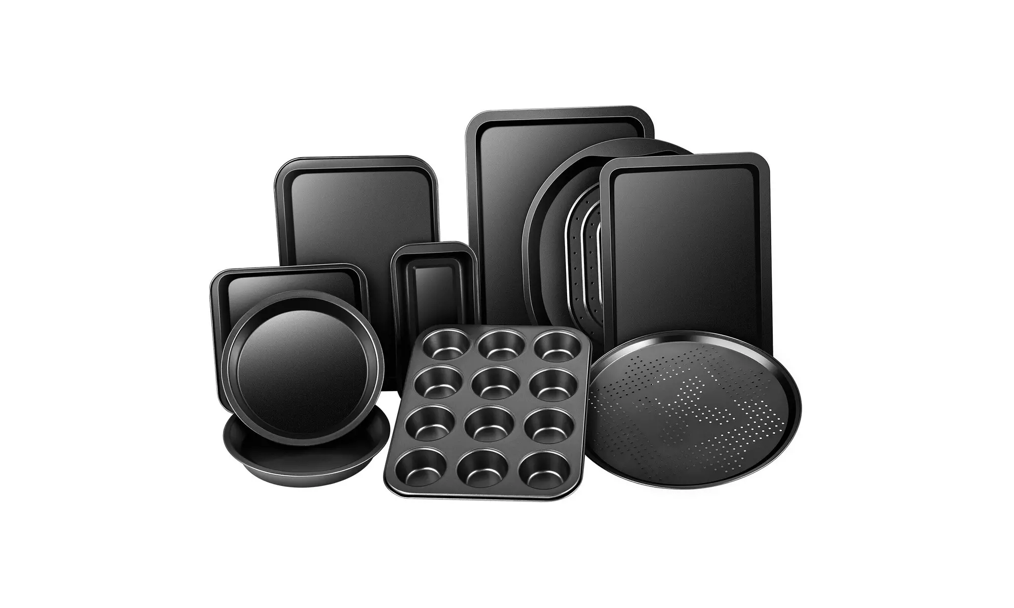 10 Piece Nonstick Bakeware Set Baking Roasting Pizza Crisper Muffin Cake Pans - Primary Image