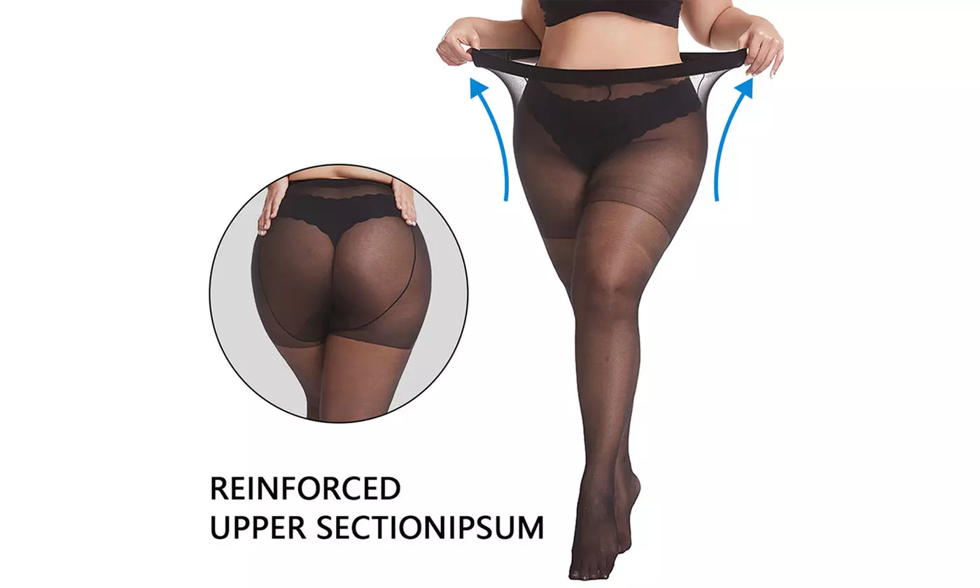 2 Pairs Women' Plus Size Pantyhose High Waist Sheer Queen Tights Control Top
