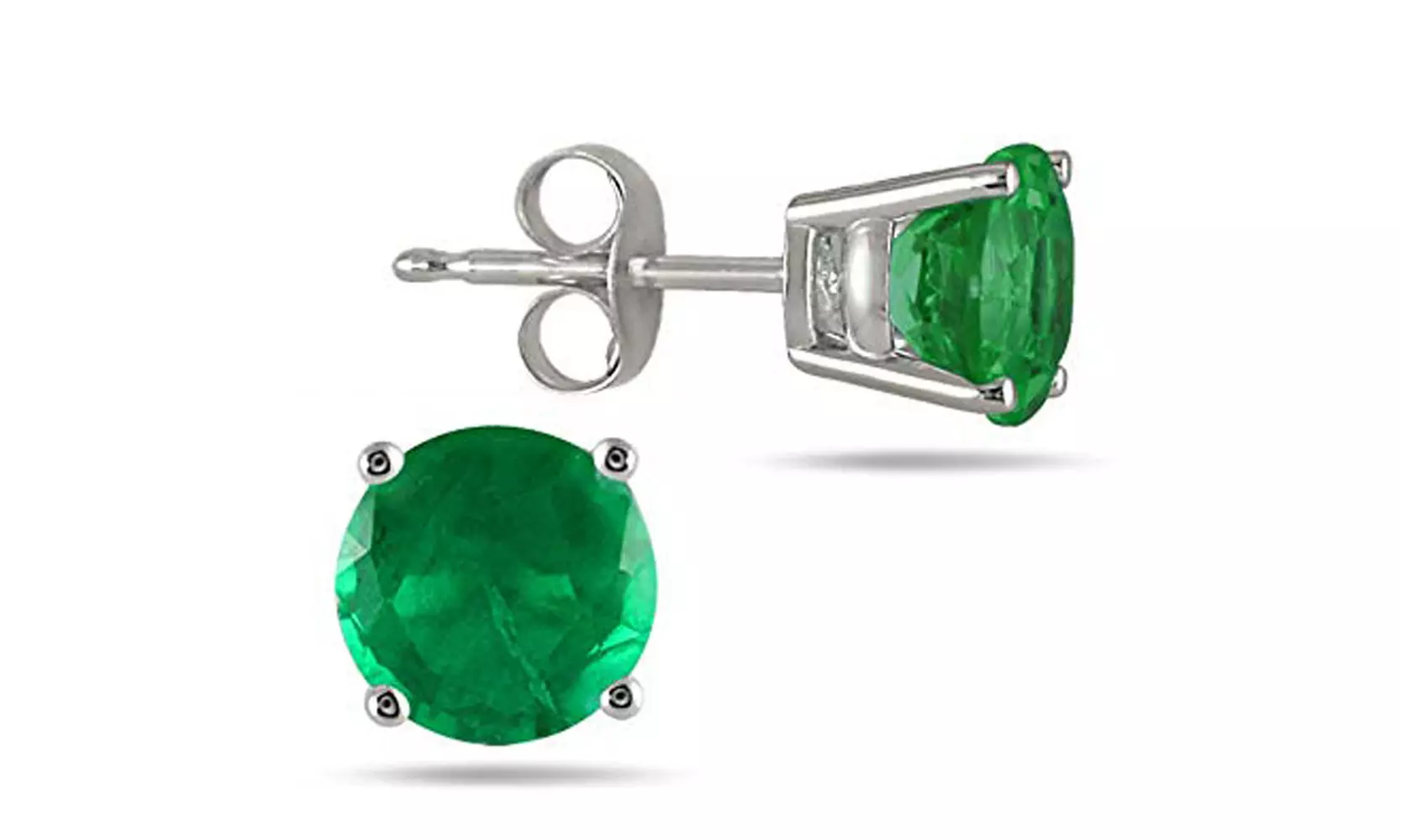 24K white Gold plated 2 Cttw Round Green Sapphire Stud Earrings  - Primary Image