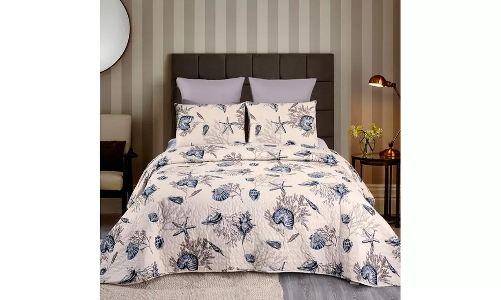 JML 3-Piece Reversible Quilt Set,Home Collection Printed Bedspread With 2 Shams