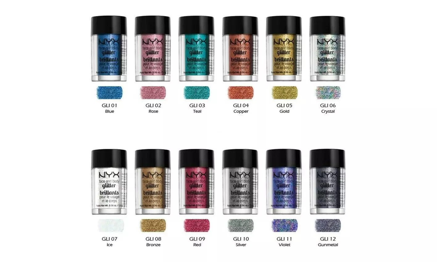 NYX METALLIC GLITTER Face & Body Glitter Powder, 12 Colors - Primary Image