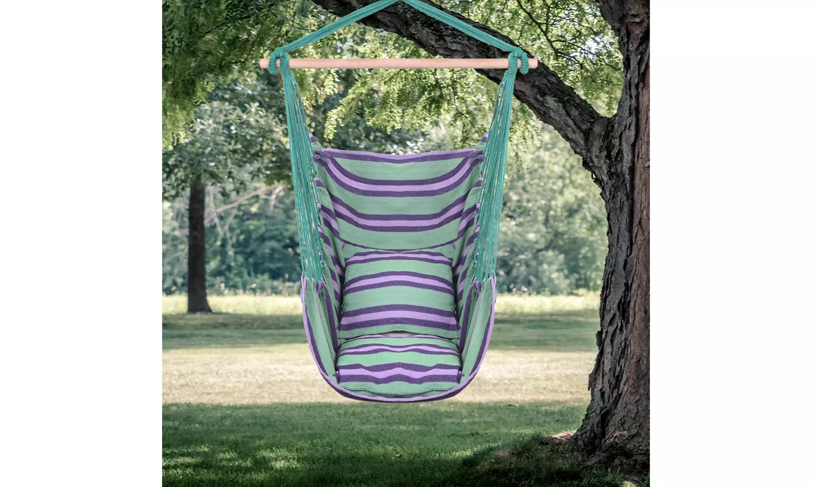 Distinctive Cotton Canvas Hanging Rope Chair with Pillows Green - Primary Image
