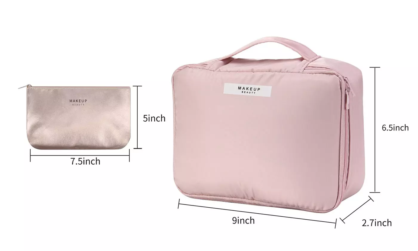2 Pieces Travel Makeup Bag Toiletry Bag Large Cosmetic Bag with Inner Pouch
