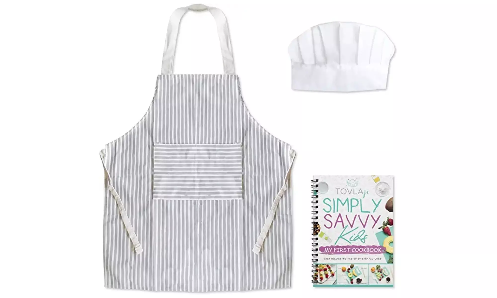 Tovla Jr. Kids Cookbook, Cooking Apron and Hat Set with Pocket for Boys & Girls