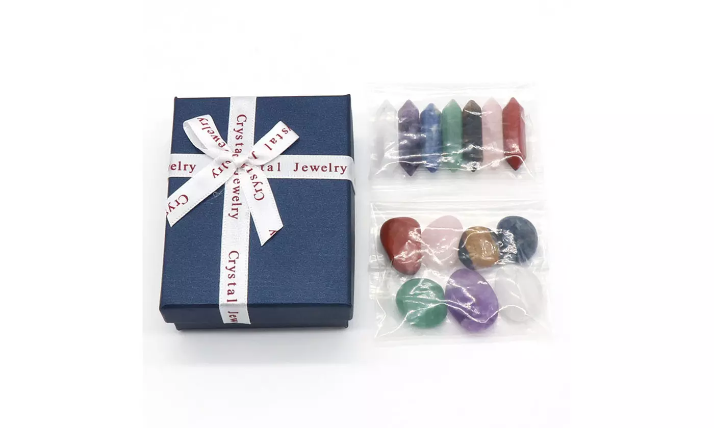 14 Pcs Set Chakra Crystals and Healing Stones Gemstones Rocks with Gift Box