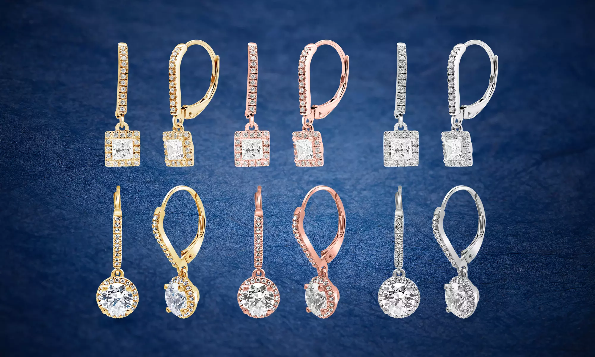 Cubic Zirconia Halo Drop Leverback Earring Crafted In Silver By L'Artiste - Primary Image