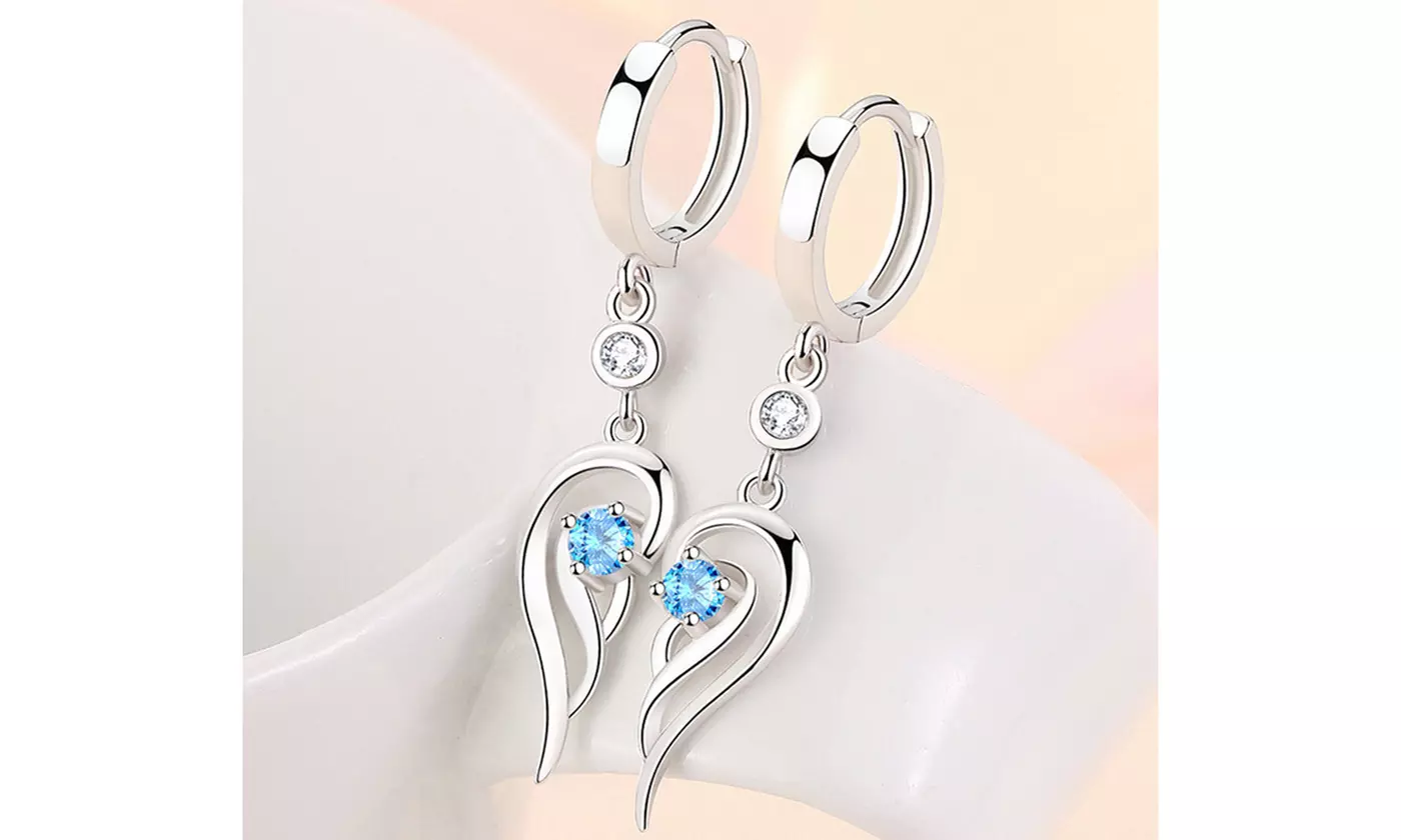 Heart Wings Cubic Zirconia Drop Dangle Earrings Jewelry - Primary Image