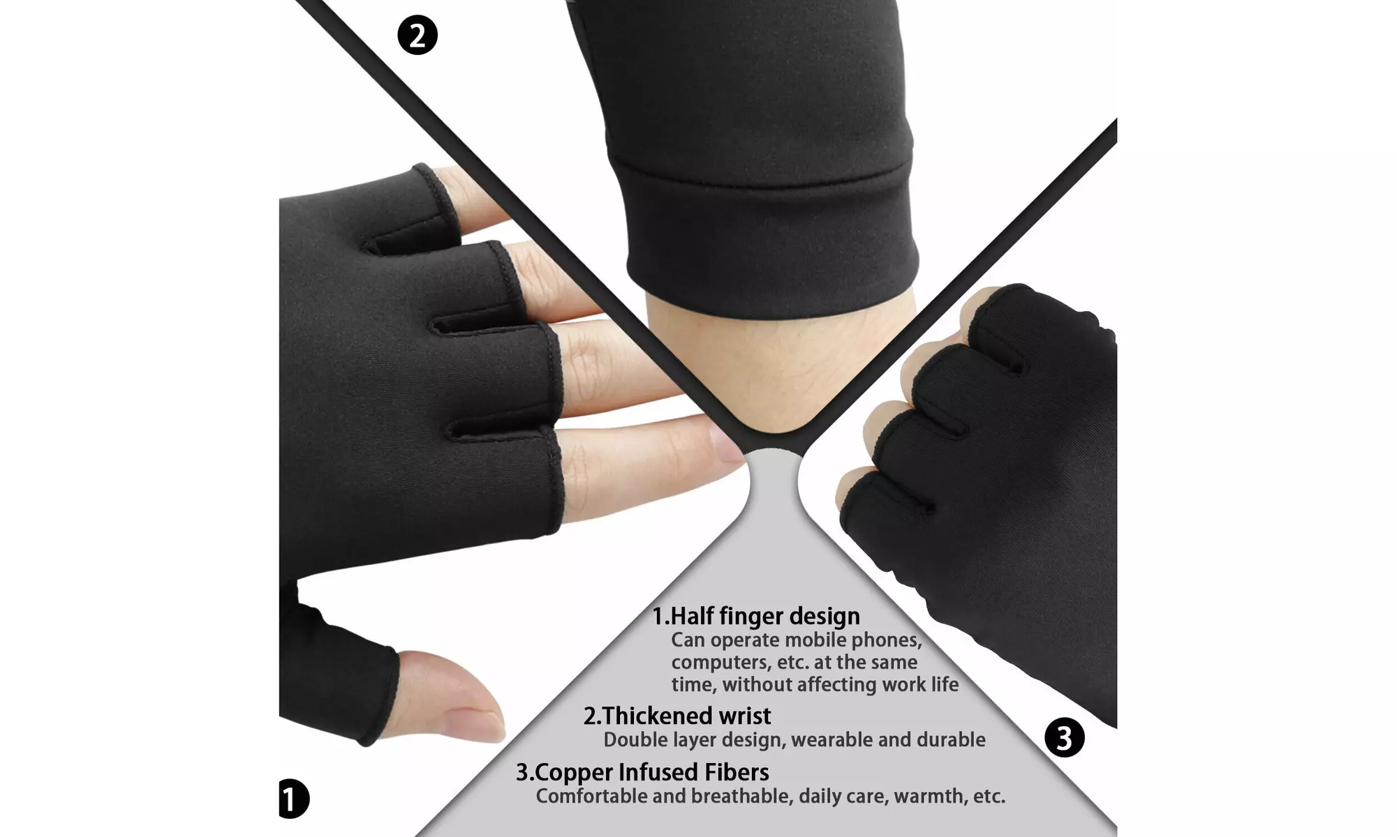 Copper Fit Compression Gloves Arthritis Carpal Tunnel Hand Wrist Brace Support - Second Medium