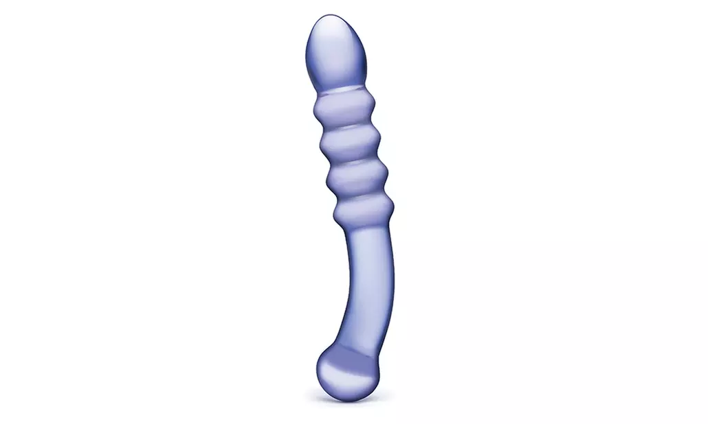 Glas Purple Rain Ribbed Glass Dildo - Primary Image