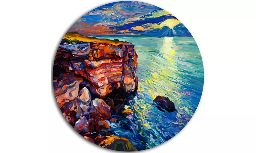 Beautiful Ocean and Cliffs' Seascape Circle Metal Wall Art - Second Medium