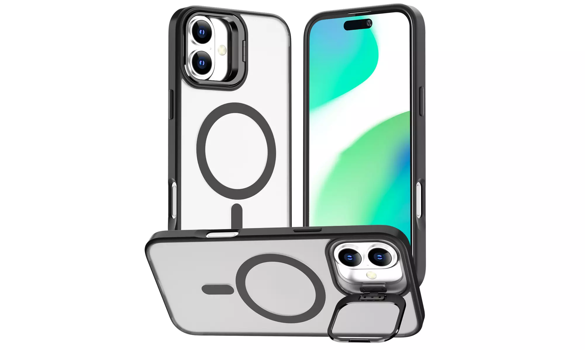 Transparent Phone Case With Metal Lens Stand for iPhone 16/iPhone16 Plus MagSafe
