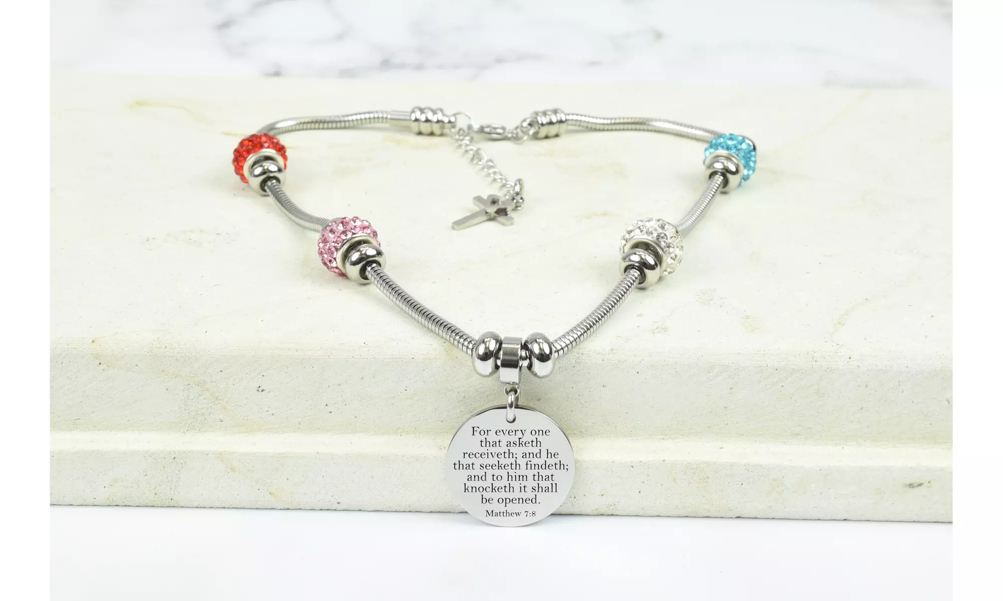 Kids Adjustable Bible Verse Necklace With Cross Charm By Pink Box - Primary Image