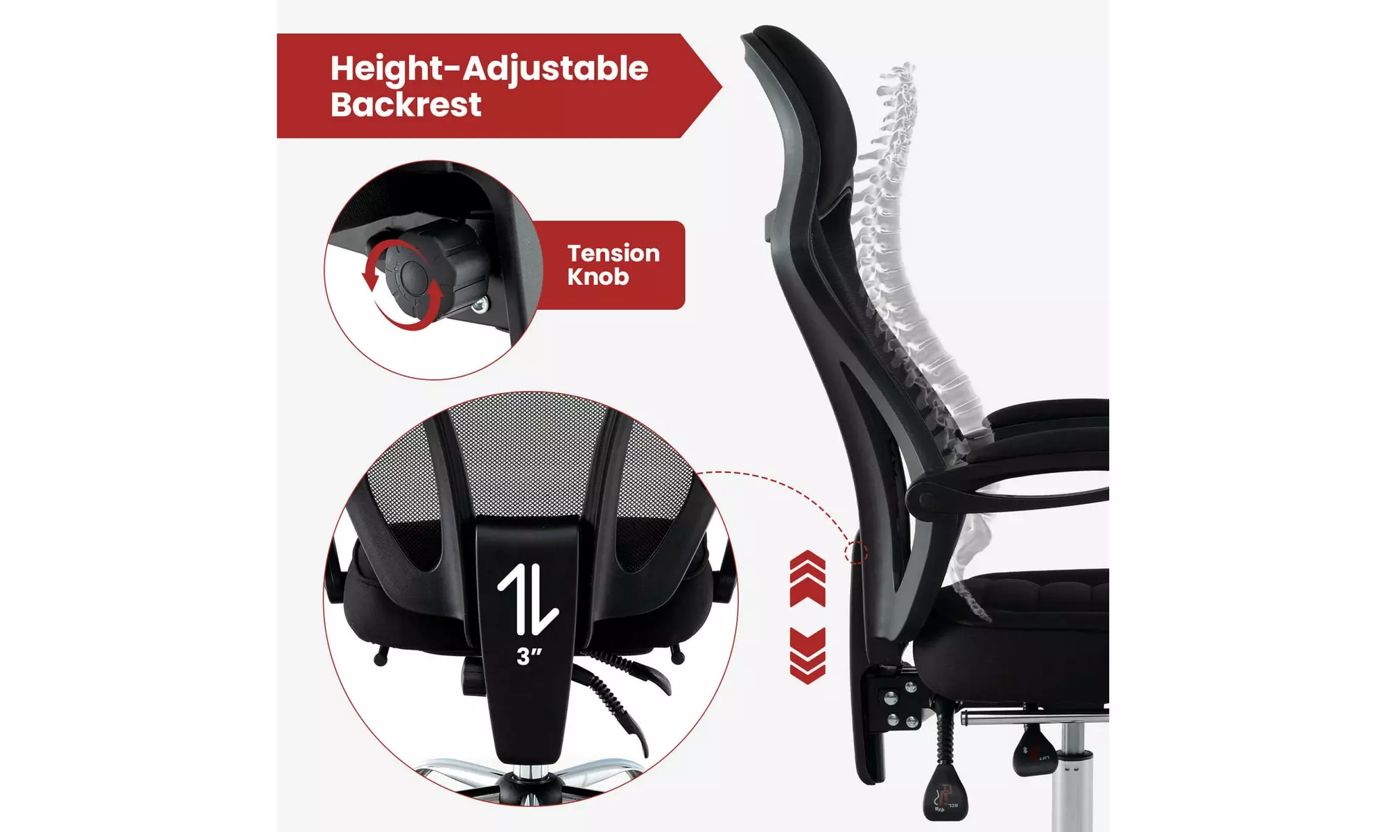 Costway Ergonomic Mesh Office Chair with Footrest Height-Adjustable Backrest