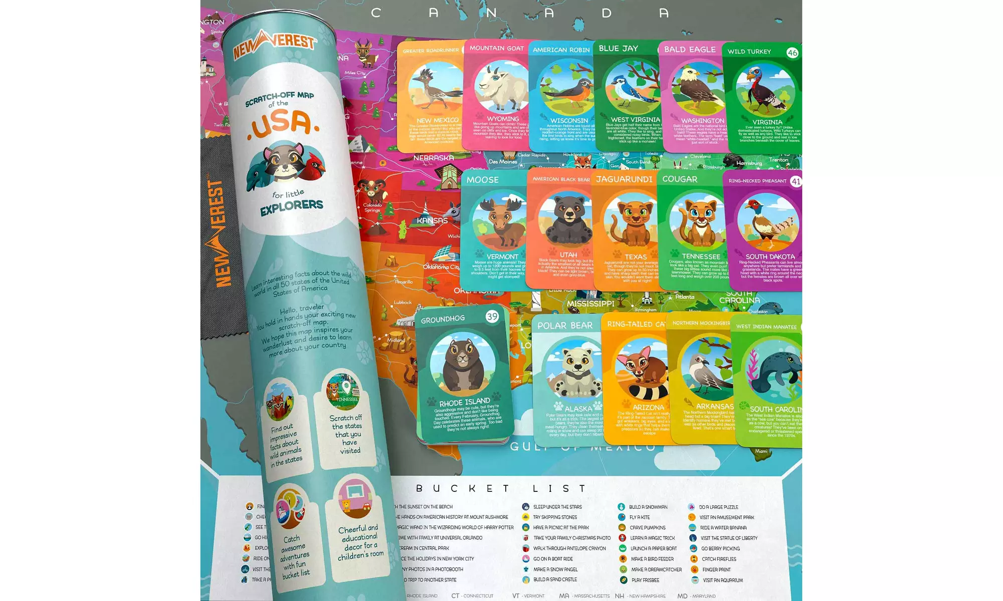 Newverest Scratch Off Map of The USA - for Kids & Adults - Second Medium