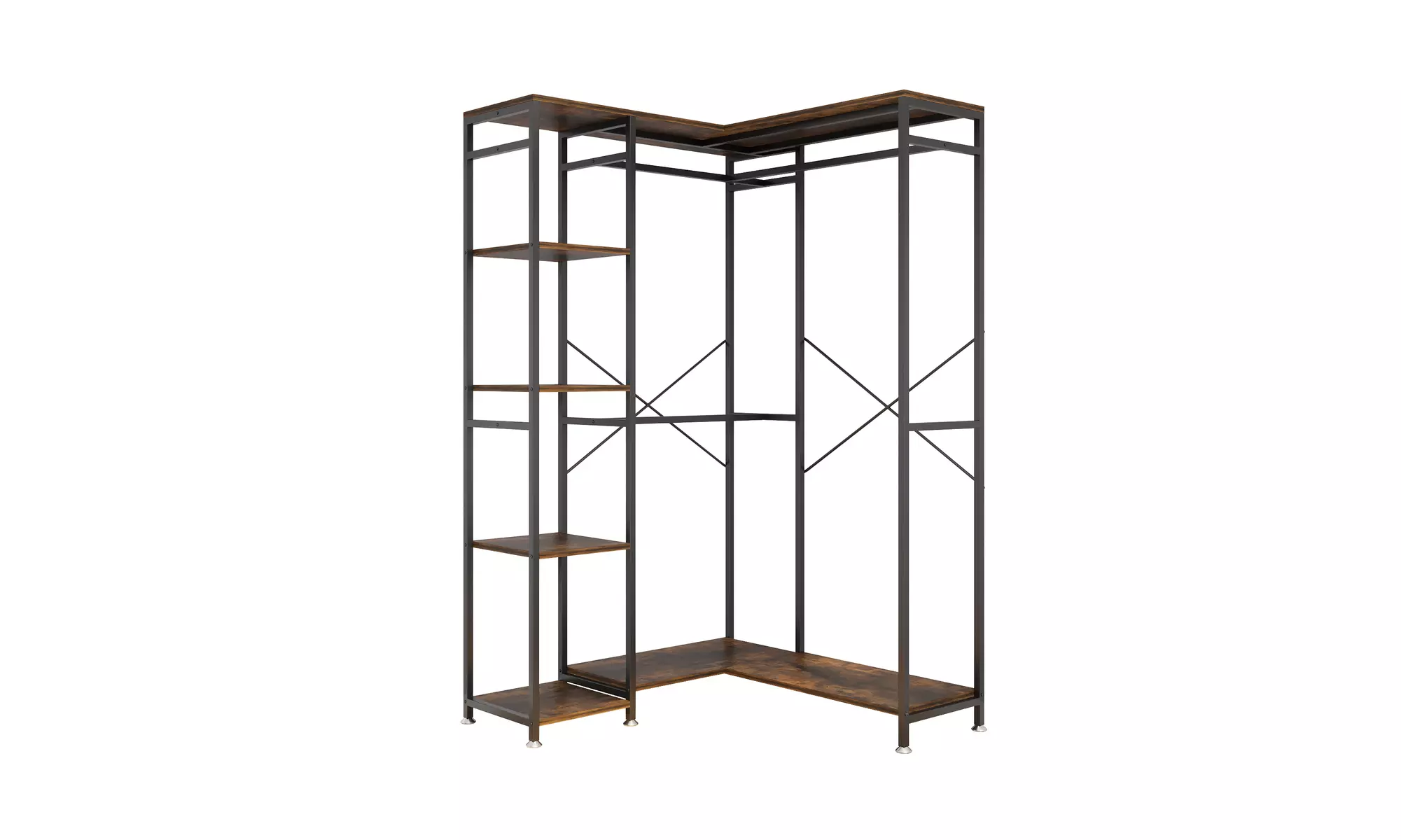 L-Shape Clothes Rack Corner Garment Rack with 5 Storage Shelves & 3 Hanging Rods - Primary Image