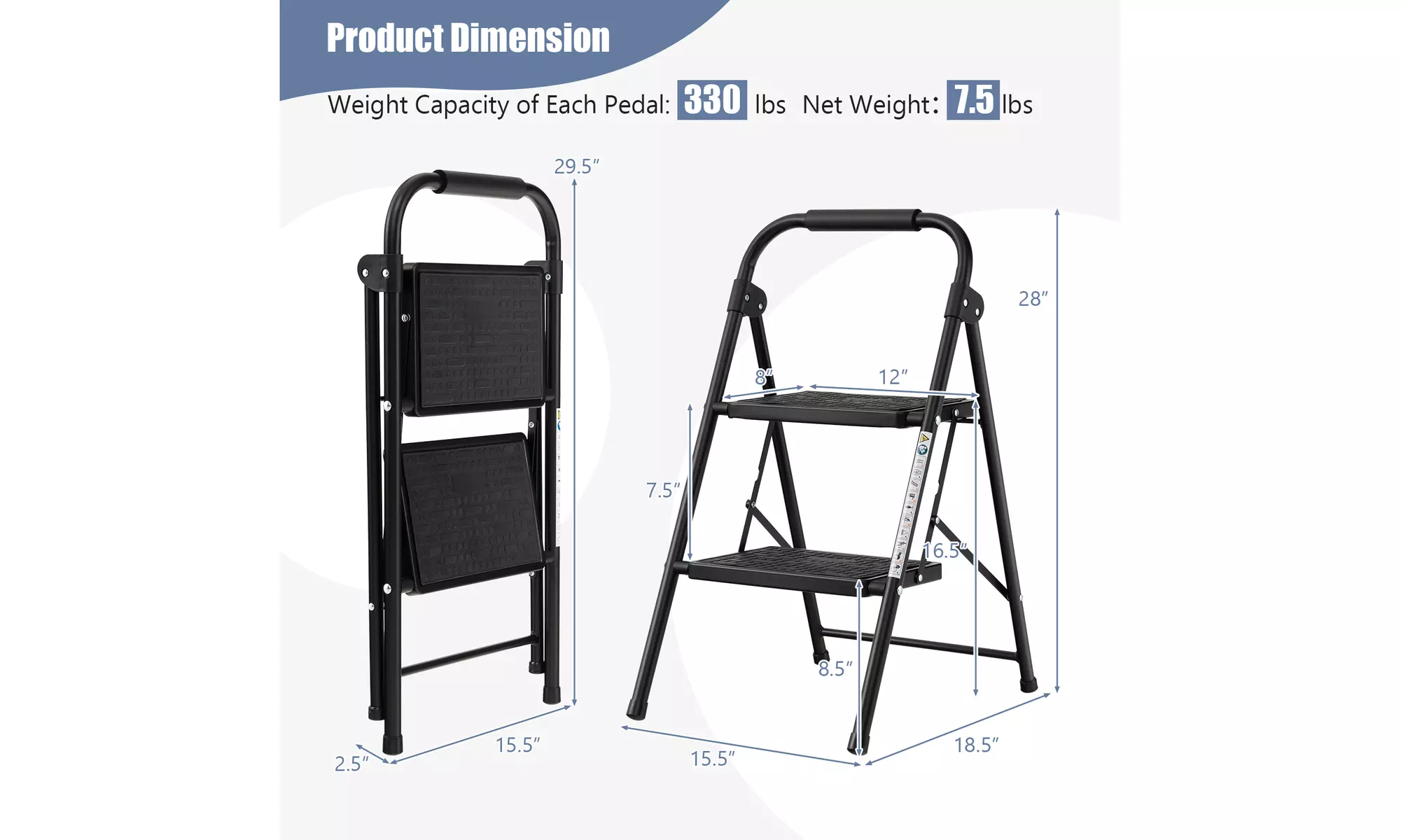 Costway 2 Step Ladder Folding Step Stool 585lbs Capacity with Anti-Slip Pedal - Second Medium