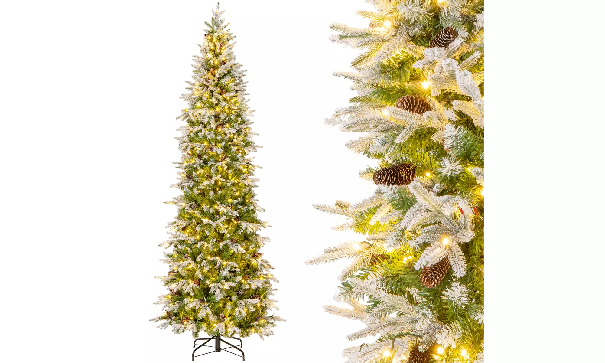 Costway 6/7.5/9 FT Christmas Tree with PE PVC Branch Tips Warm White LED Lights