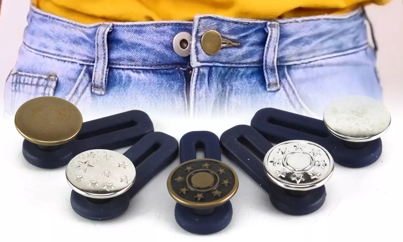 5 Pack No Sew Elastic Metal Jeans Retractable Button Pant Waistband Expander - Primary Image