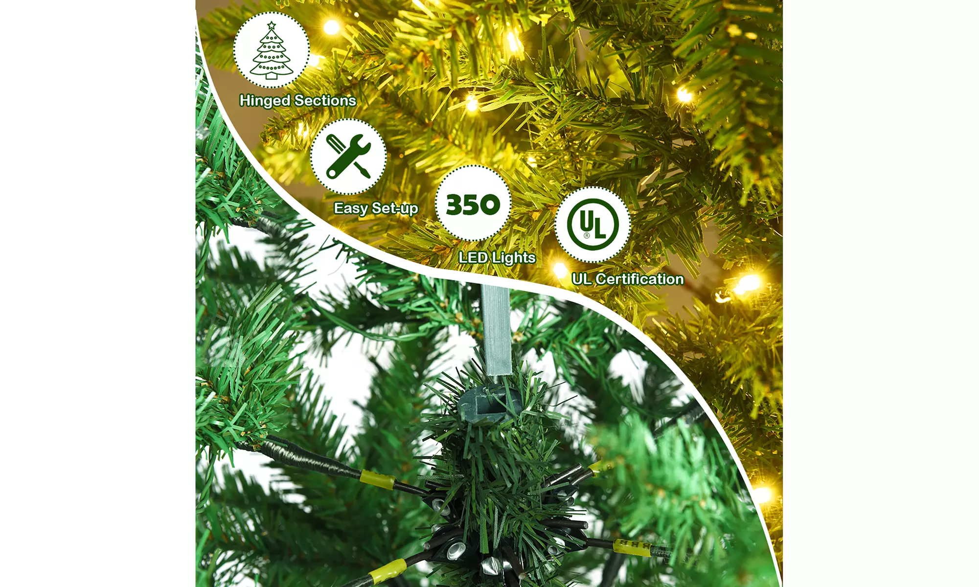 Costway 7Ft Pre-lit Artificial Pencil Hinged PVC Christmas Tree/350 LED Lights