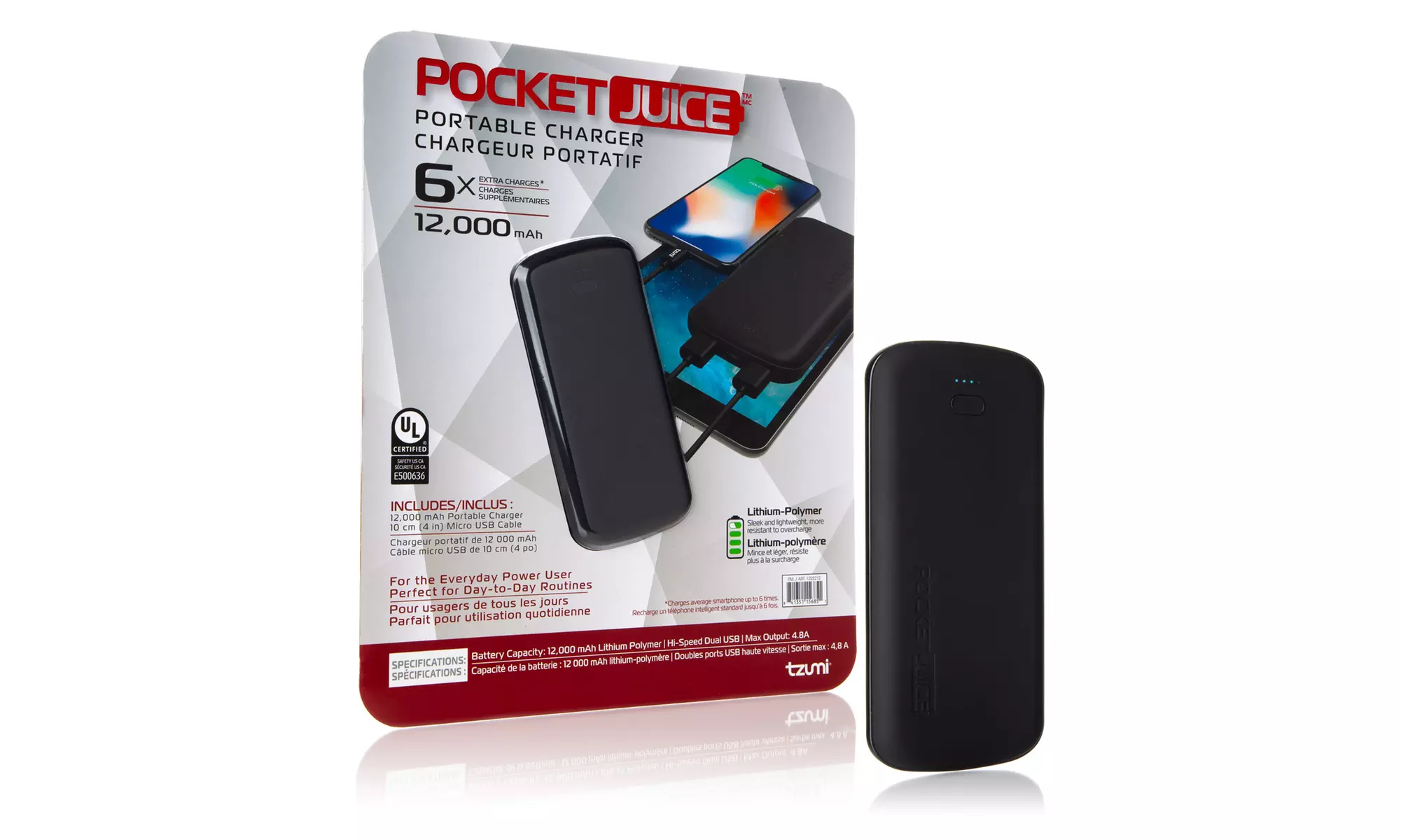 Tzumi Pocket Juice Portable Charger 12000 mAh 4.8A Lithium Battery - Primary Image