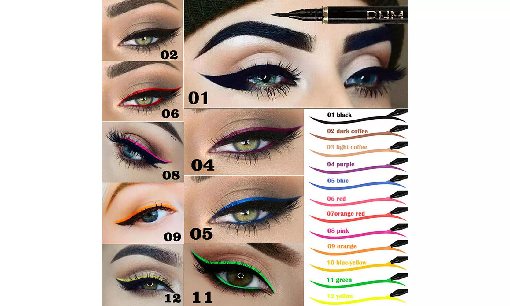 1-2 Pack Colorful Eyeliner Waterproof Long Lasting Liquid Eye Liner Pen Tool