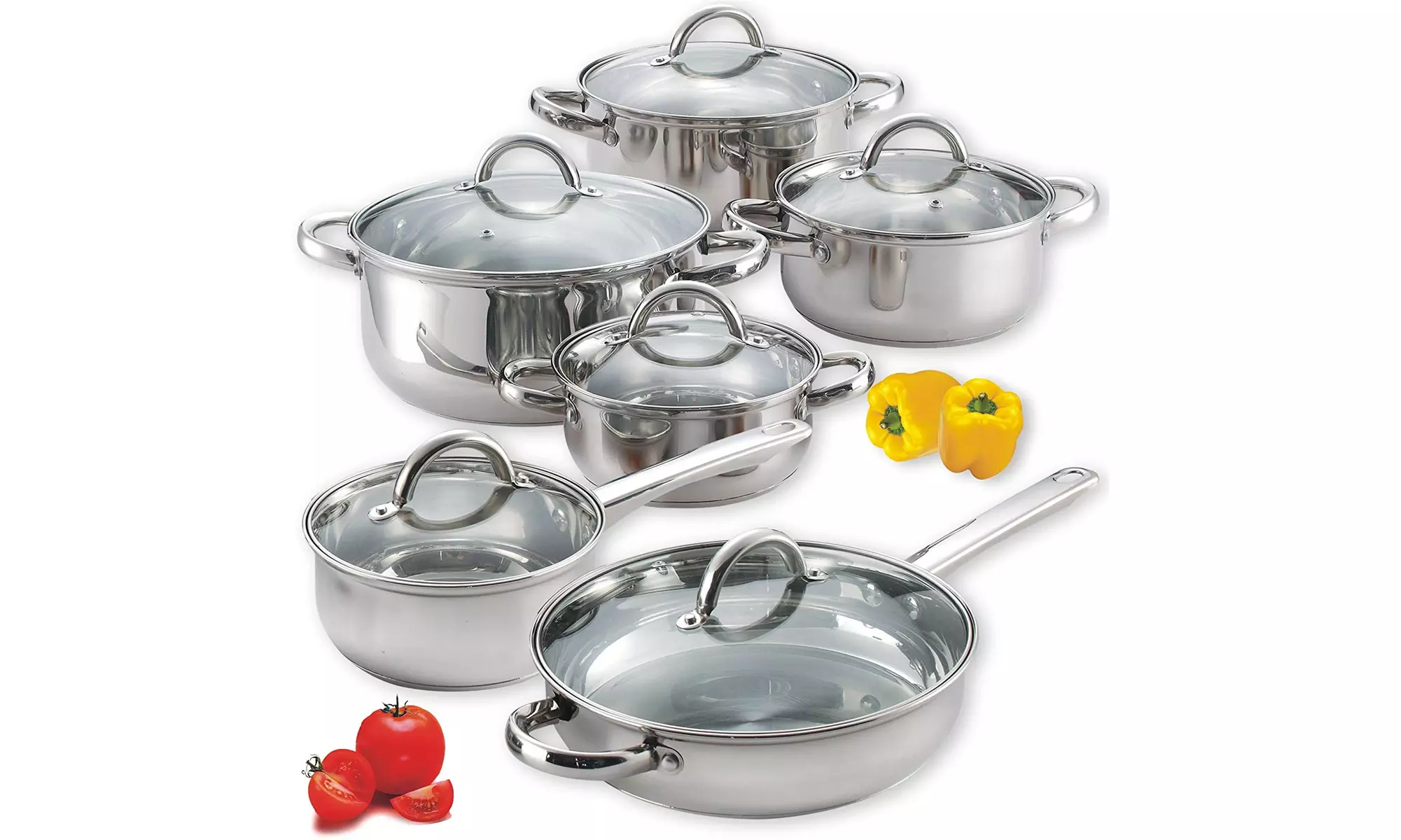 Cook N Home  12-Piece Stainless Steel Cookware Set, Silver - Primary Image