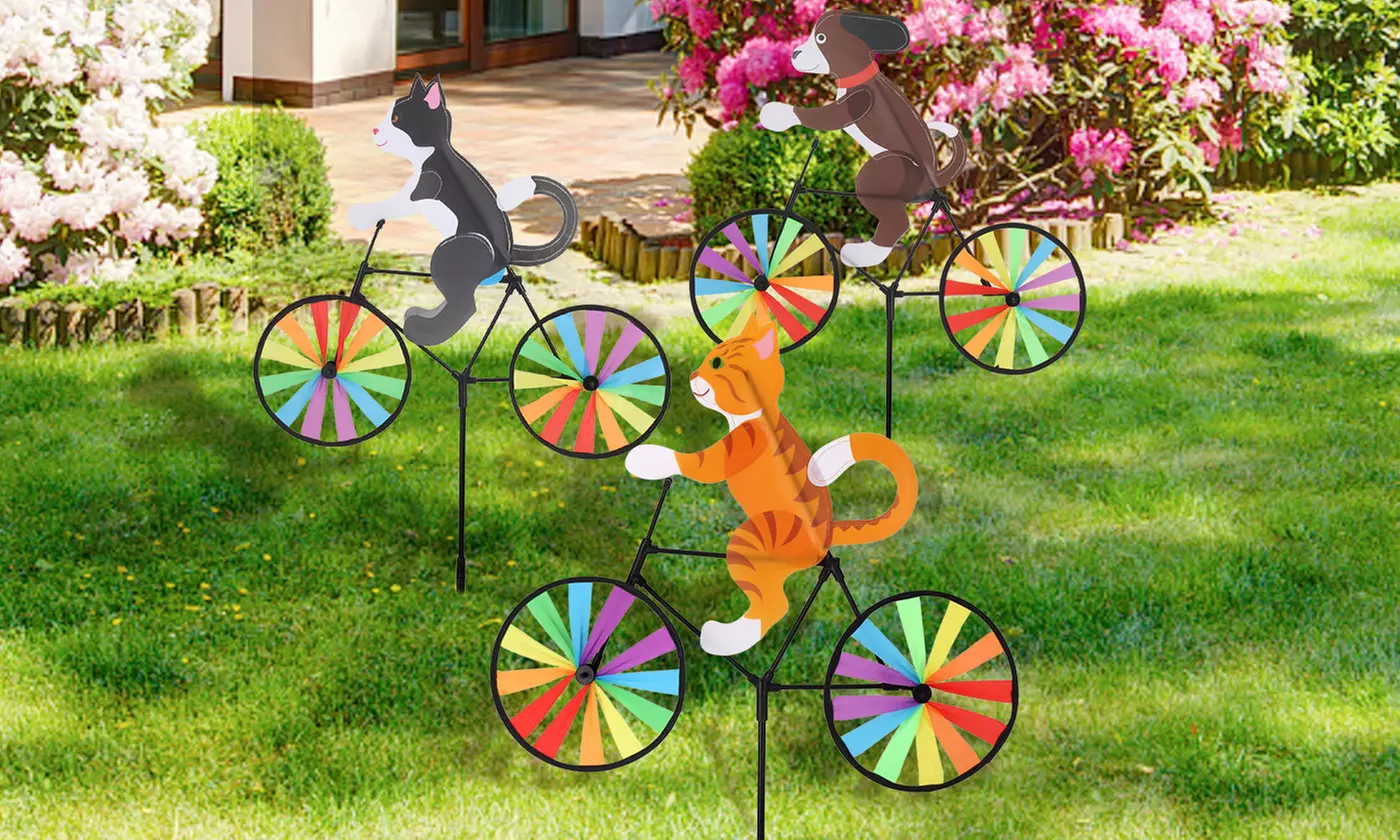 20" Animal Bike Wind Spinner Windmill Garden Funny Cat Dog Whirligig Pinwheel 