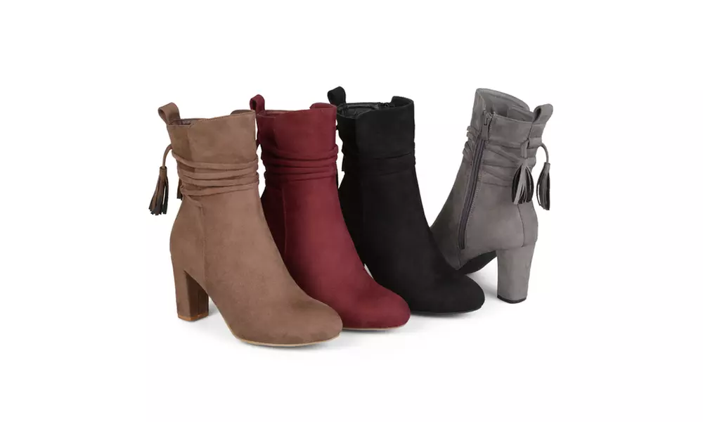 Journee Collection Womens Tasseled Faux Suede Wrap Strap Booties - Primary Image