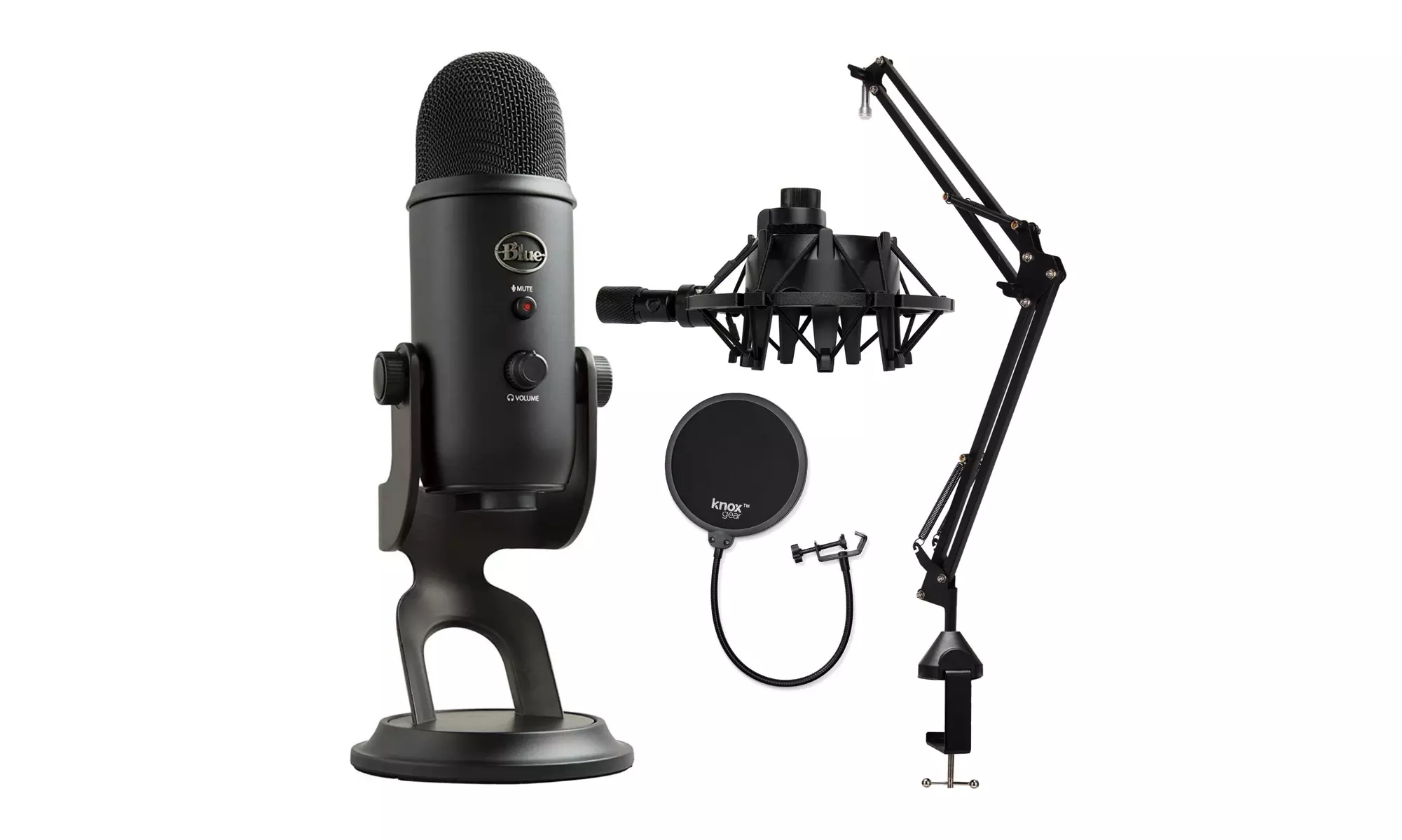 Blue Yeti Microphone (Blackout) with Boom Arm Stand, Pop Filter and Shock Mount - Primary Image