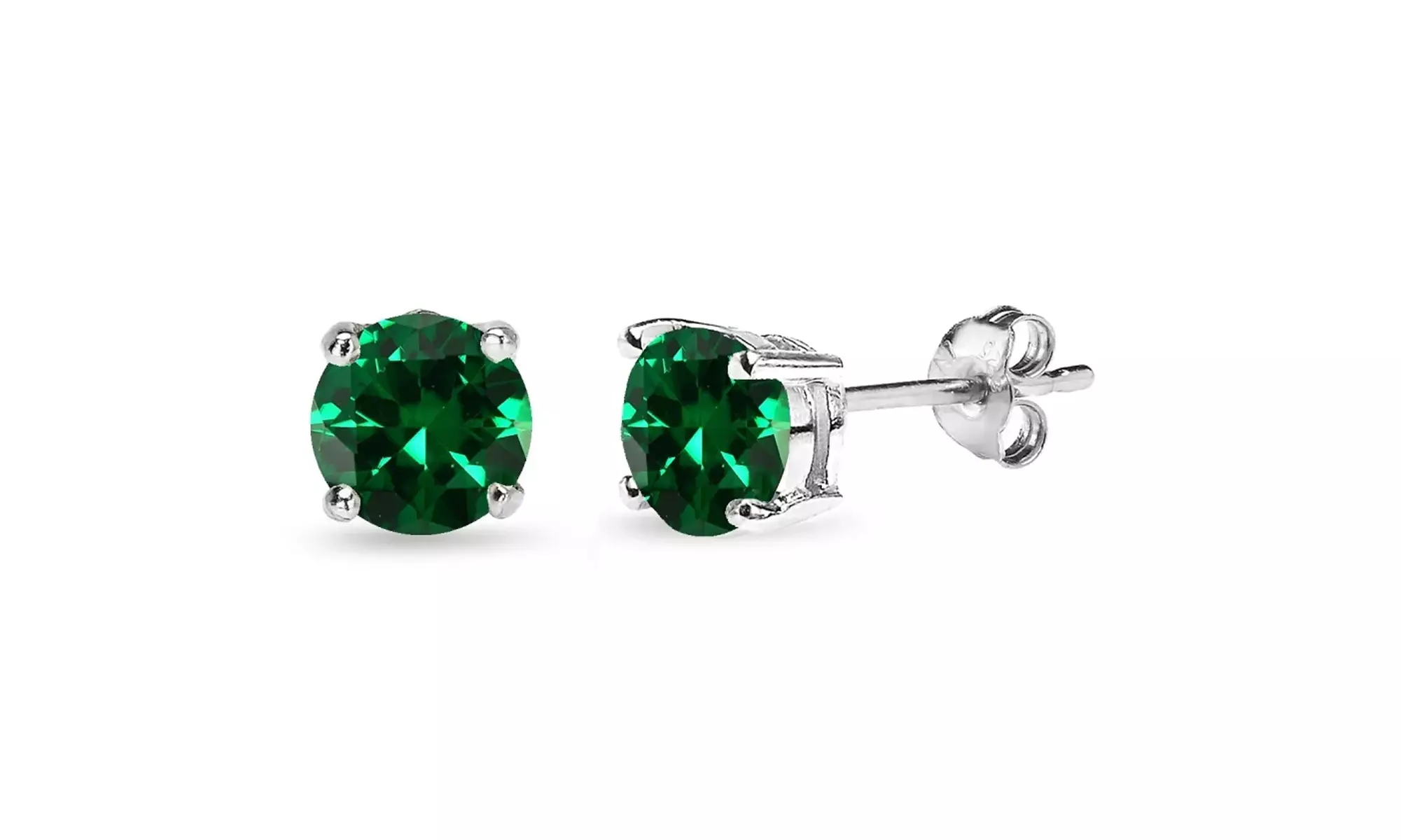 Paris Jewelry White Gold Plated Round 6mm Emerald Stud Earrings