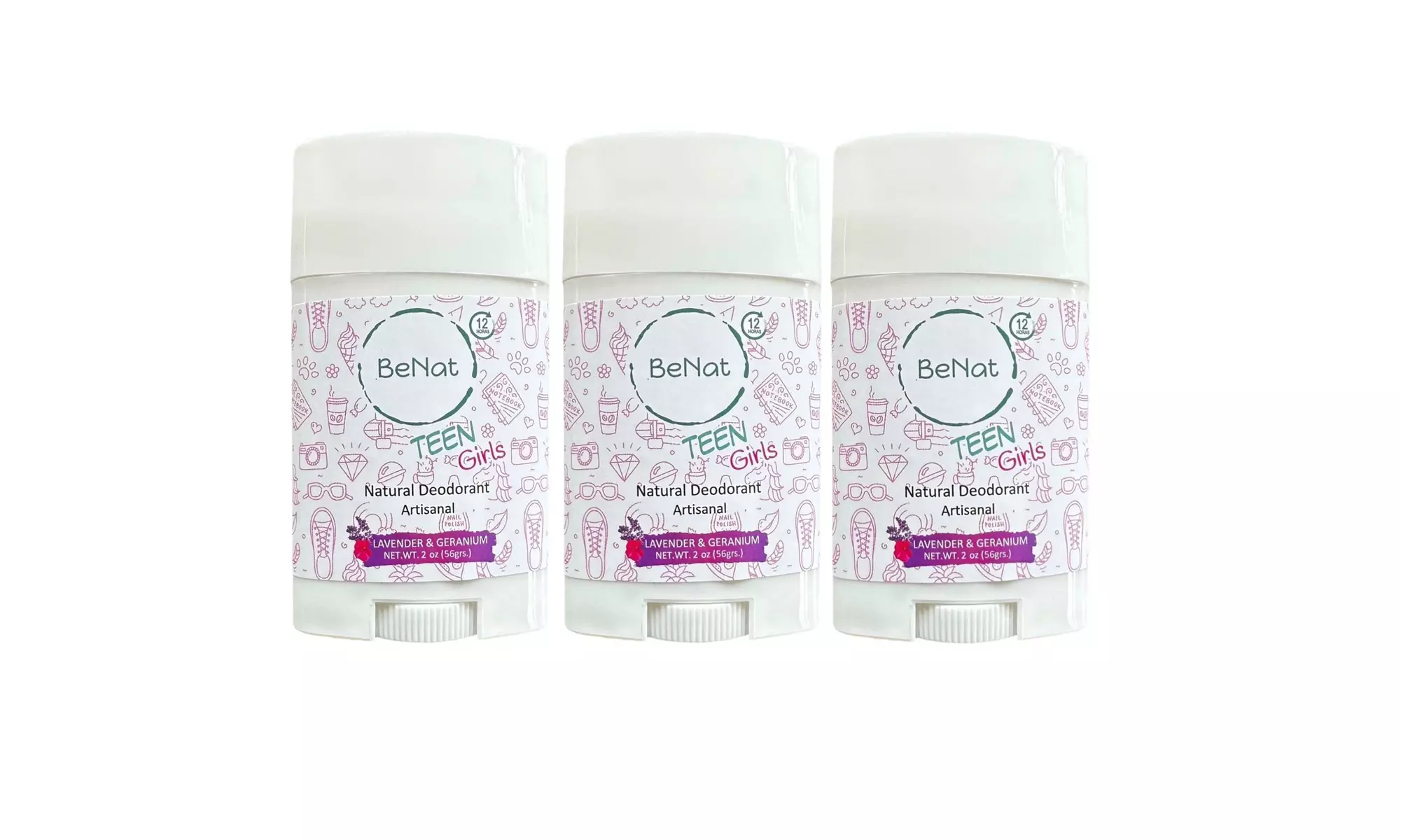 BeNat All-Natural Deodorant for Kids and Teens - 3 Pack or 6 Pack